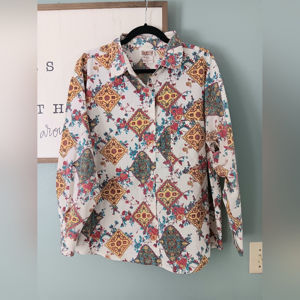 Faucetti Vintage Southwestern Floral Aztec Button Up Shirt Womens Size 18/20